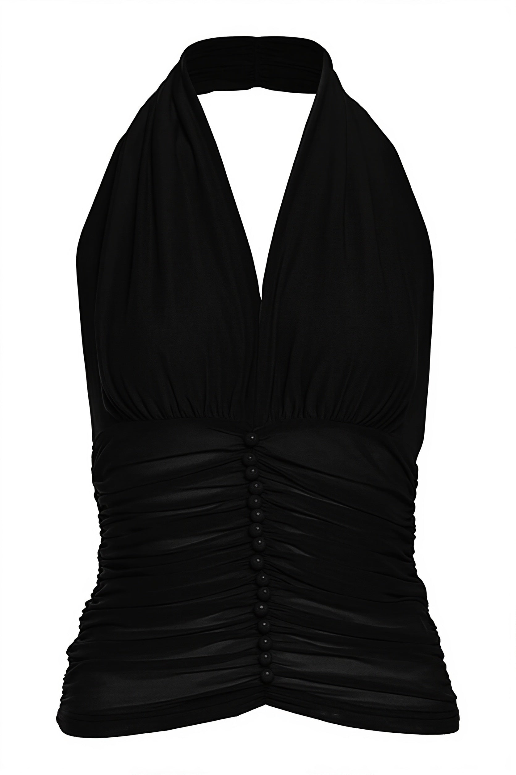 Solid Mesh Button Cropped Halter Top