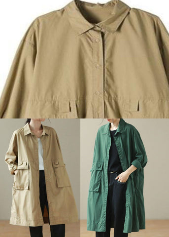 Mode Khaki Peter Pan Kragen Mid Trenchcoats Langarm 