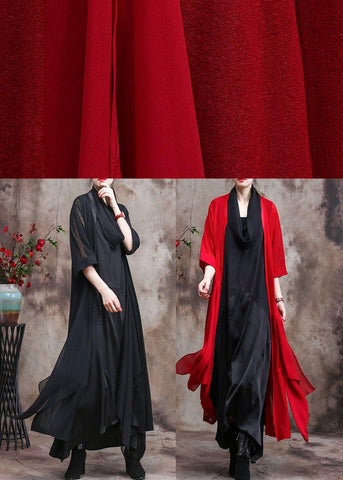 French Asymmetric Flowy Black Chiffon Cardigan Oversized Coats
