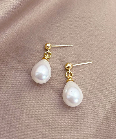 Stylish White Copper Alloy Pearl Water Drop Stud Earrings