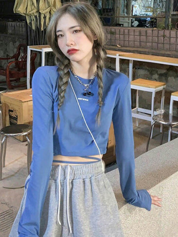 Camisetas de manga larga para mujer, diseño sexy, crop tops ajustados, estilo Harajuku Ulzzang, ropa urbana de primavera para mujer, ropa ajustada y atractiva, novedad 