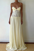 Elegant Lace Hollow Splice Chiffon Dress