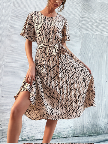 VESTIDO MIDI CON MANCHAS DE CALVINAH - BEIGE 