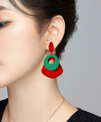 Pendientes colgantes de acrílico y plata de ley con bloques de color para mujer 