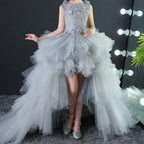 Sommer-Kommunionkleid für Mädchen, ärmellos, Paillettenstickerei, Schleppe, Prinzessinnenkleid 