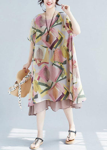 Vestidos florales con escote en O y dobladillo grande en estilo francés 
