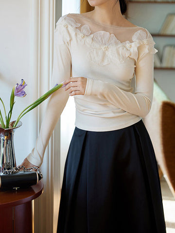 Camiseta ajustada acanalada con decoración floral 
