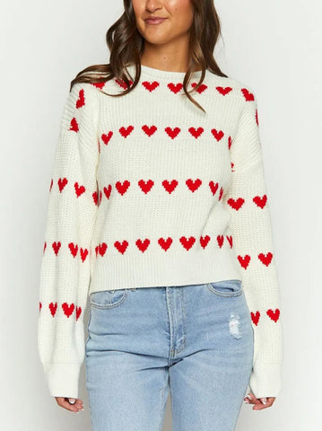 Suéter de punto con rayas de corazón rojo Lovey 