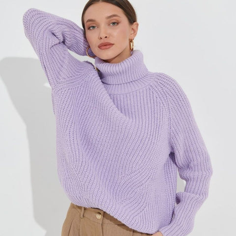 Suéter de punto suelto de cuello alto grueso para otoño e invierno con cuello 