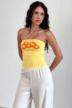 Printed Strapless Backless Crop Top Sexy Slim Blouse