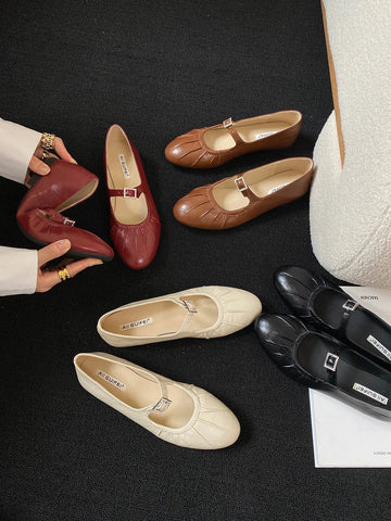 Mocasines de punta redonda para mujer, recién llegados en 2024, informales, de tacón bajo y plano, blancos, marrones, negros y rojos, sin cordones, Mary Janes, tallas 35-39 