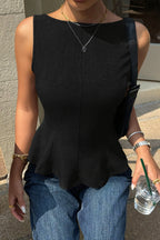 Backless Bow Tie Ruffle Hem Tank Top