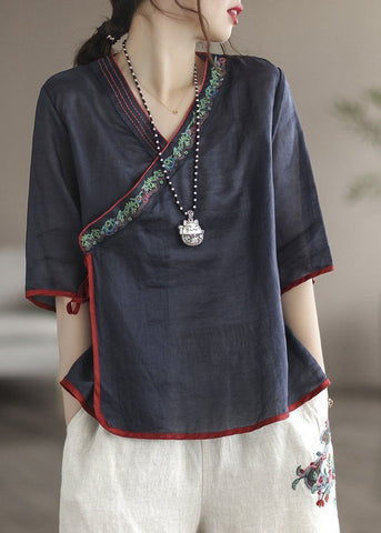 Modern White Embroideried Patchwork Linen Blouse Top Summer
