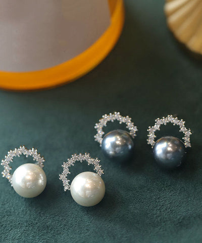 Pendientes de aro con perla de cobre blanco y circonitas 