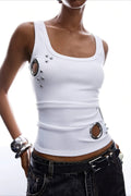 Eyelet Slim Sexy Street Style Tank Top