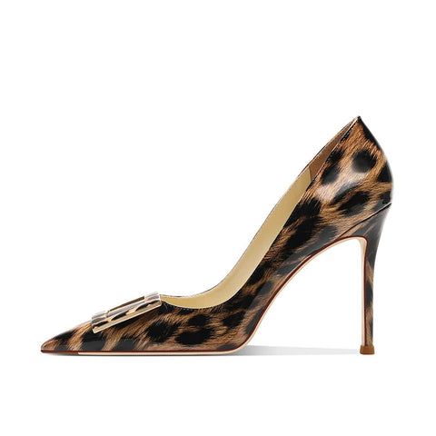 New suede leopard print high heels women's slim heels pointed toe single shoes fashionable and sexy shallow cut