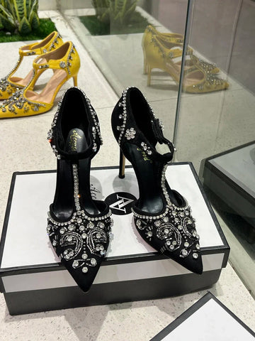 Diamantspitze High Heel-Sandalen für Damen im neuen Design 2024 mit sexy schmalen Absätzen und flachen Schnallenriemen für Damenschuhe 