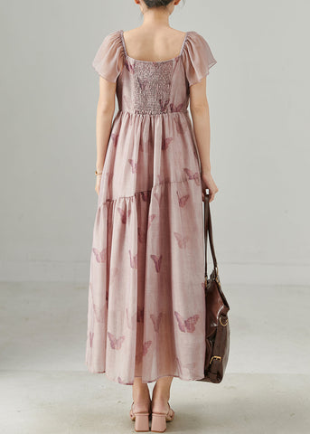 Vestido de fiesta de verano de algodón con estampado floral tridimensional en rosa 