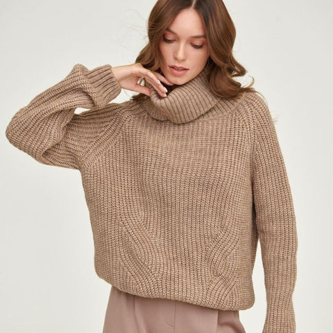 Suéter de punto suelto de cuello alto grueso para otoño e invierno con cuello 