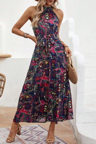 Vestido bohemio con estampado de patchwork floral 