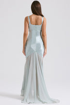 Elegant Flowy Satin Chiffon Patchwork Cami Bodycon Maxi Dress