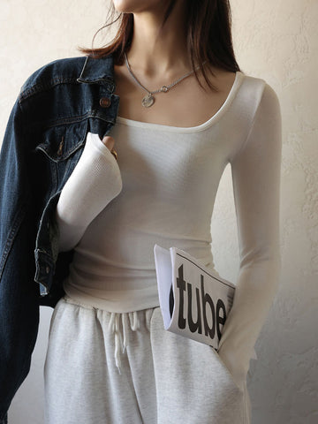 T-shirt Autumn Winter Low Neck Undercoat Women's Spring Autumn Top Long sleeve Slim fit inside and outside