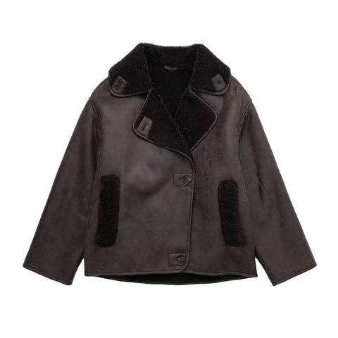 Damen Kleidung Pelz Langarm Kragen Doppelseitige Jacke Mantel Damen Mantel 