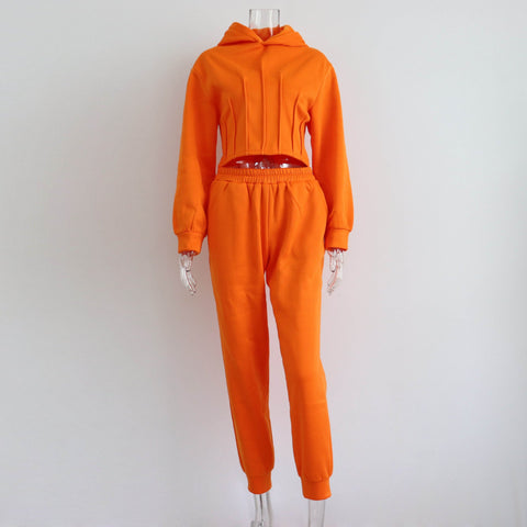 Conjunto de sudadera con capucha para mujer, otoño e invierno, suéter con capucha ceñido, pantalones deportivos informales, conjunto de dos piezas 