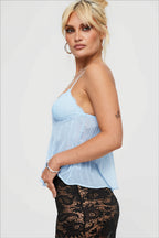 Ruched Sheer Lace Open Back Fitted Cami