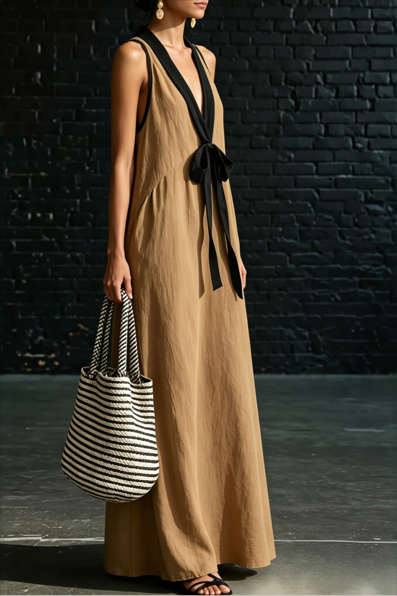 Sleeveless V Neck Elegant Beach Vacation Maxi Dress