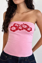 Printed Strapless Backless Crop Top Sexy Slim Blouse