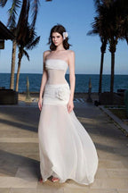 Solid Sheer Mesh Bandeau Maxi Dress