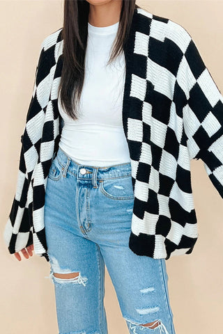 Prenda exterior informal de cuello tipo cárdigan con cuadros contrastantes (3 colores) 