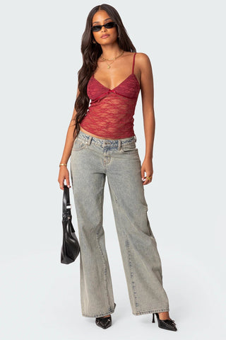 Camiseta sin mangas de encaje transparente Sila 