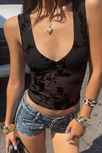 Sheer Mesh V-Neck Slim Tank Top