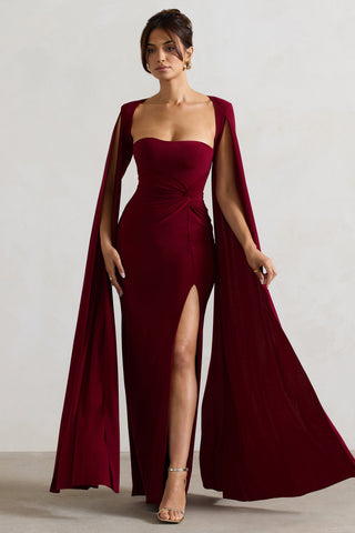 Vestido midi con abertura alta y cuello cuadrado liso 