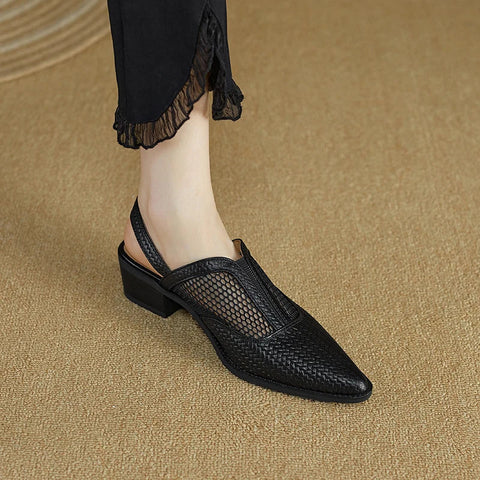 Neue Sommer-Hausschuhe, Sommerschuhe, spitze Zehenpartie, Pantoletten mit klobigen Absätzen, Sandalen für Damen, handgefertigt, zwei Möglichkeiten, Sommersandalen zu tragen 