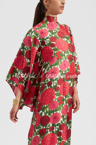 Shine The Light Unique Printed High Neck Bell Sleeve Loose Maxi Dress