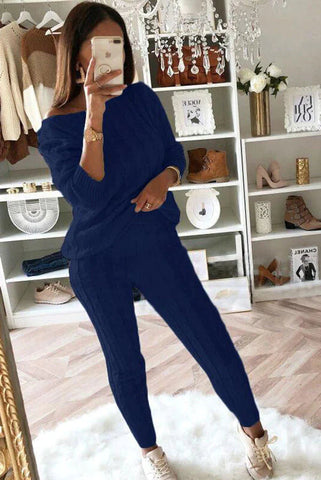 Set aus Zopfmusterpullover und Slim-Fit-Hose mit hohem Tragekomfort 
