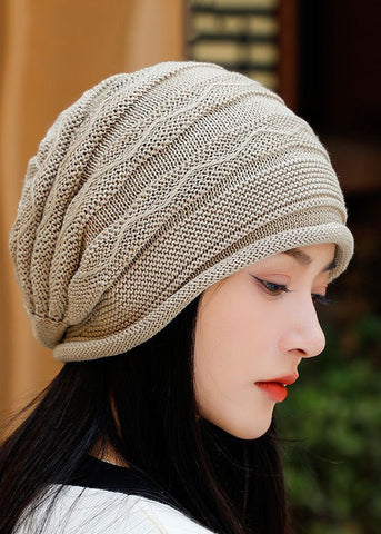 Elegante, kaffeebraune, übergroße, warme Bonnie-Strickmütze 