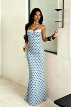 Polka Dot Spaghetti Strap Bodycon Maxi Dress