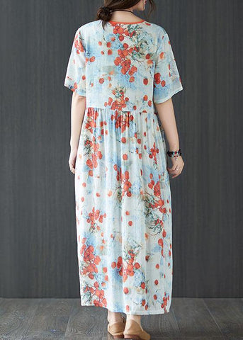 Comfy Orange Print V Neck Summer Short Sleeve Dresses