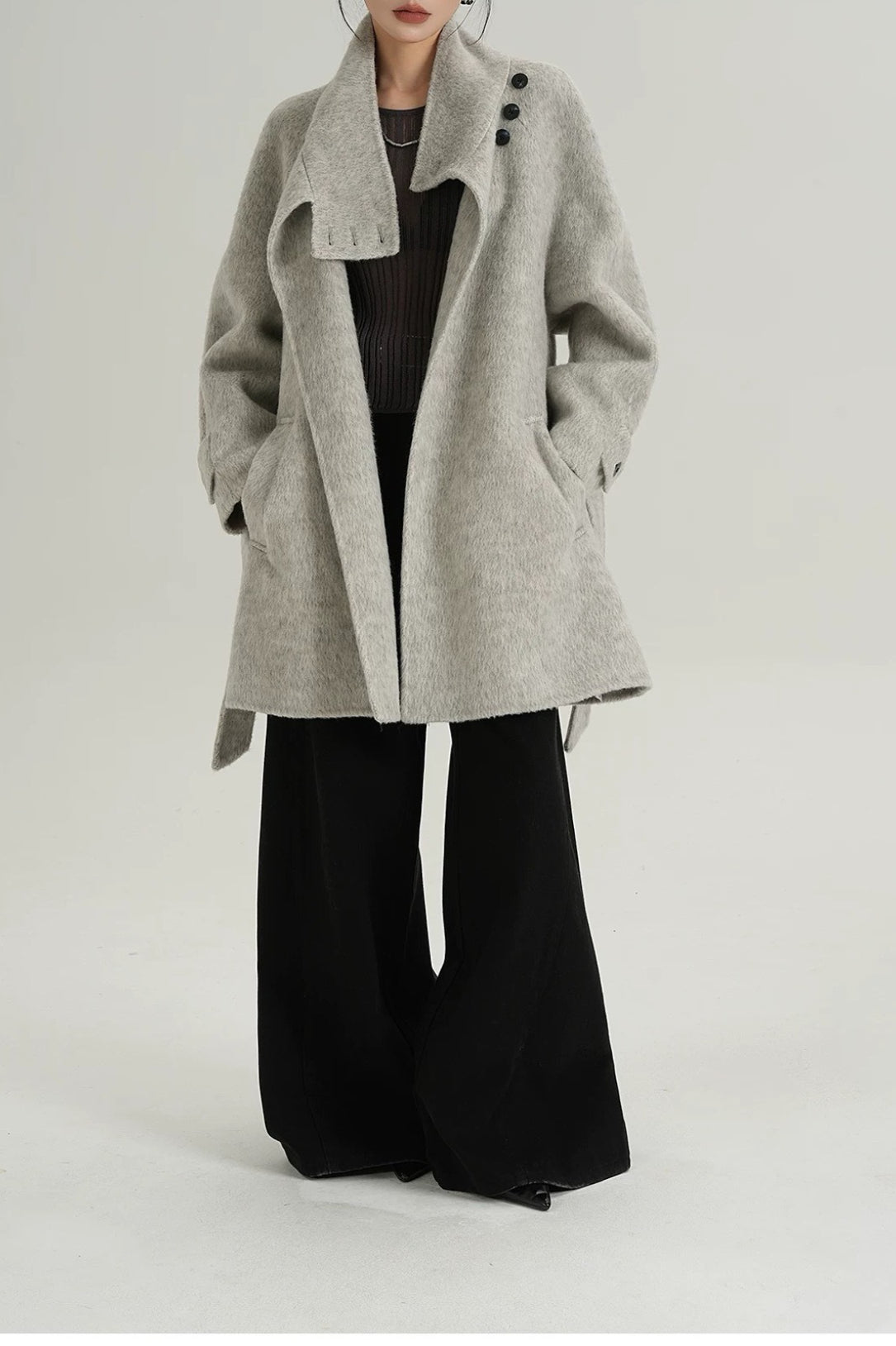 Chic Solid Wool Warm Loose Mock-neck Coat