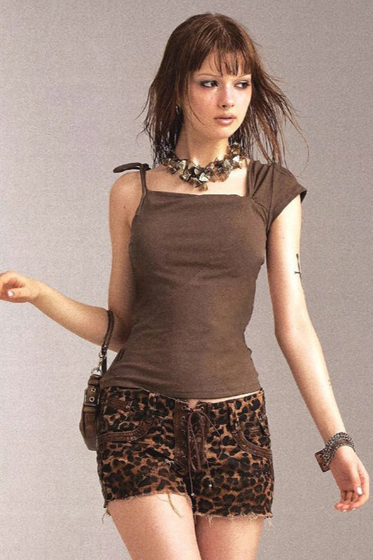 Ruched One Shoulder Knot Tie Asym Cami Top