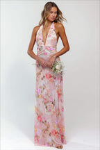 Halter Backless Printed Slim Maxi Dress