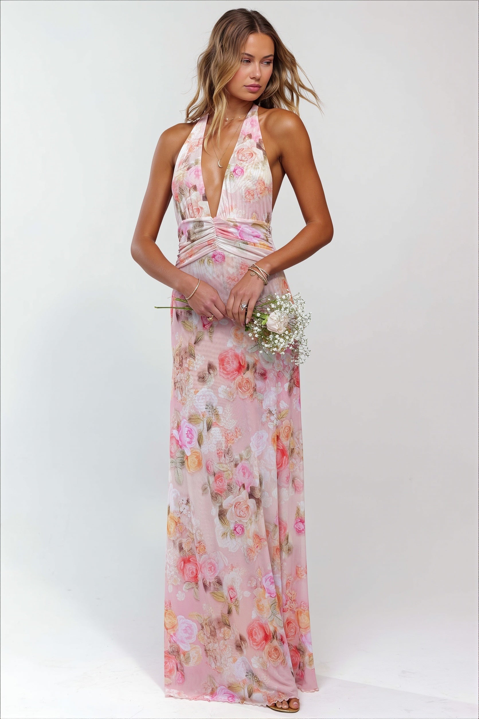 Halter Backless Printed Slim Maxi Dress