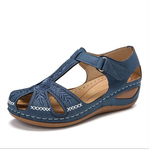 Women's Sandals Summer Rome Vintage  Hollow out Wedge Heels Platform Ladies Shoes Hook Loop Embroidery Sewing Female Sandal