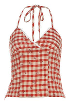 Fresh Red Plaid Backless Halter Top