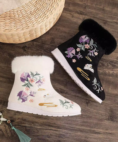 Weiße Baumwollstoff-Stickerei-Spleißen-Stiefel im chinesischen Stil 