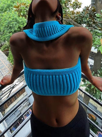Camisetas básicas de punto de verano, tops cortos azules informales, ropa de calle, mini chaleco para mujer, ropa de playa, camiseta sin mangas Y2K 2024 